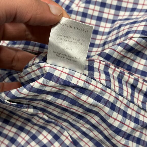 Proper Cloth Performance Dress Shirt Check Stretch Long Sleeve 41 16 Large - Picture 8 of 8